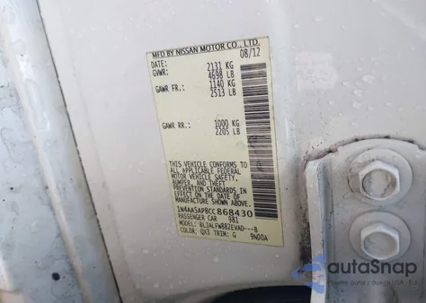 2012 Nissan Maxima 3.5 Sv from USA, damaged, VIN 1N4AA5AP8CC868430